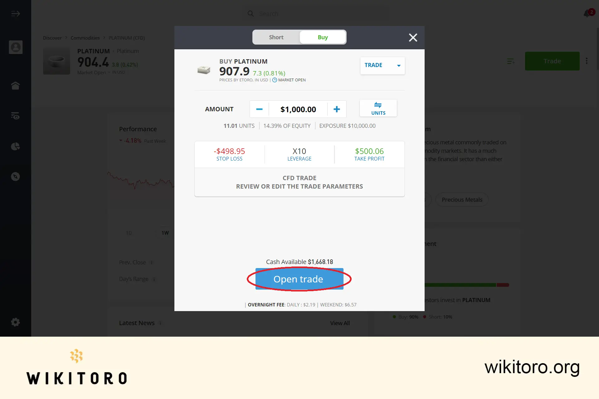 执行 eToro Platinum 交易订单
