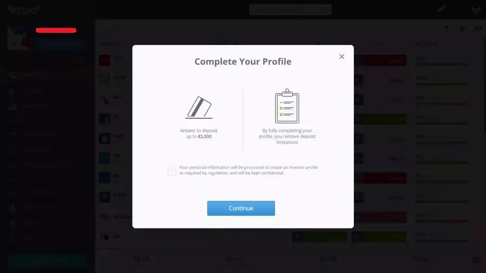 完成 eToro 配置文件