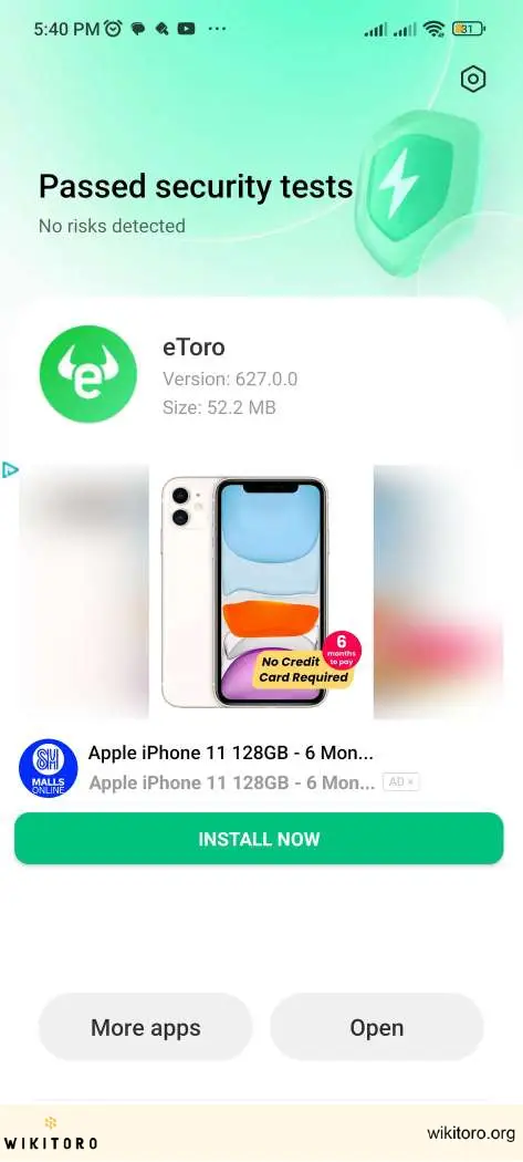 eToro 应用程序已安装到 Android 设备
